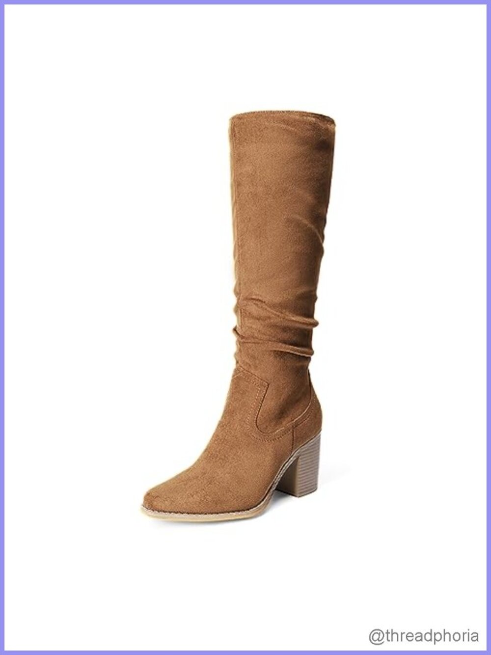 Knee-High Chunky Heel Boots Faux Suede Pointed Toe Zip